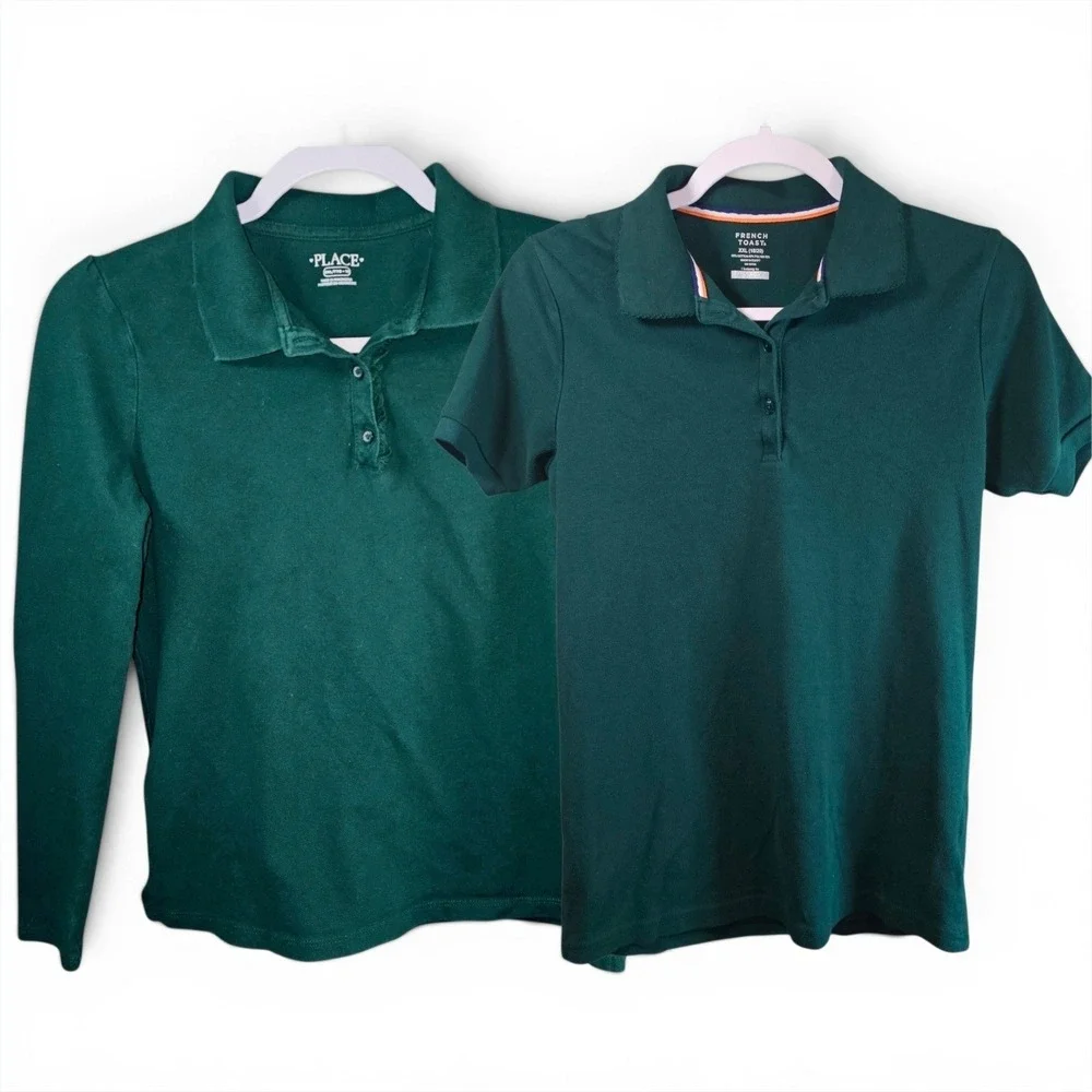 The Children's Place French Toast School Uniform Polo Shirts Girls XXL Green 2pk